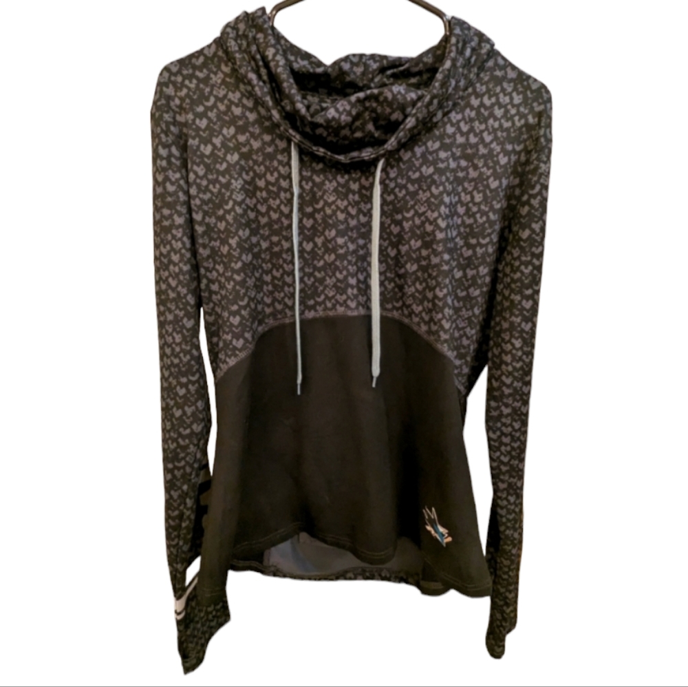 San Jose Sharks NHL Black Marled Grey Hoodie Sz Large